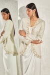 Buy_Namrata Joshipura_Ivory Satin Hand Embellished Floral And Belladonna Jacket & Draped Skirt Set _Online_at_Aza_Fashions