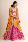 Buy_Nupur Kanoi_Fuchsia Cape- Georgette Embroidery Border And Contrast Lehenga Set For Women_Online_at_Aza_Fashions