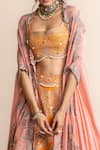 Nupur Kanoi_Orange Cape- Georgette Embroidery Mirror Work Leaf Neck And Lehenga Set _Online_at_Aza_Fashions