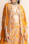 Nupur Kanoi_Orange Cape- Georgette Embroidery Mirror Border Triangle Lehenga Set _Online_at_Aza_Fashions