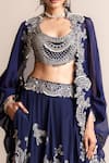 Nupur Kanoi_Blue Cape- Organza Embroidery Mirror Work Border Kite And Lehenga Set  _Online_at_Aza_Fashions