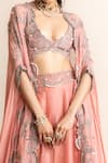Nupur Kanoi_Pink Cape- Georgette Embroidery Mirror Asymmetric Hem And Lehenga Set _Online_at_Aza_Fashions