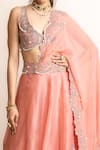 Nupur Kanoi_Pink Organza Embroidery Mirror Work V Hand Lehenga Saree With Blouse _Online_at_Aza_Fashions