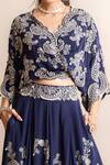 Buy_Nupur Kanoi_Blue Crepe Hand Embroidery Mirror Work V Neck Lehenga And Kaftan Top Set _Online_at_Aza_Fashions
