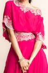 Nupur Kanoi_Fuchsia Crepe Hand Embroidery Mirror Work Placement Top With Sharara  _Online_at_Aza_Fashions