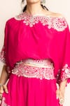 Nupur Kanoi_Fuchsia Crepe Hand Embroidery Mirror Lehenga And Off Shoulder Top Set  _Online_at_Aza_Fashions