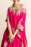 Nupur Kanoi_Fuchsia Crepe Hand Embroidery Mirror Work Asymmetric Top And Sharara Set  _Online_at_Aza_Fashions