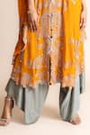 Nupur Kanoi_Orange Silky Hand Embroidery Mirror Work V Triangle Cape With Pant _Online_at_Aza_Fashions
