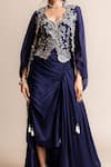 Nupur Kanoi_Blue Crepe Hand Embroidery Mirror Placement Kite Cape And Skirt Set  _Online_at_Aza_Fashions