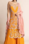 Nupur Kanoi_Orange Crepe Hand Embroidery Mirror Work Boat Double Layered Kurta Set  _Online_at_Aza_Fashions