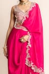 Nupur Kanoi_Fuchsia Habutai Silk Hand Placement Pre-draped Saree With Blouse  _Online_at_Aza_Fashions