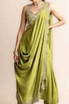 Nupur Kanoi_Green H Silk Hand Embroidery Pre-draped Dhoti Saree With Blouse  _Online_at_Aza_Fashions