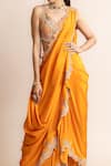 Nupur Kanoi_Orange H Silk Hand Embroidery Pre-draped Bengali Saree With Blouse  _Online_at_Aza_Fashions