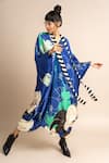 Buy_Nupur Kanoi_Blue Satin Digital Print Floral Pattern V Neck Flower Kaftan  _Online_at_Aza_Fashions
