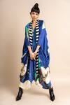 Shop_Nupur Kanoi_Blue Satin Digital Print Floral Pattern V Neck Flower Kaftan  _Online_at_Aza_Fashions
