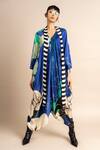 Nupur Kanoi_Blue Satin Digital Print Floral Pattern V Neck Flower Kaftan  _at_Aza_Fashions
