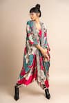 Shop_Nupur Kanoi_Magenta Satin Embroidery V-neck Floret Print Kaftan _Online_at_Aza_Fashions