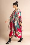 Nupur Kanoi_Magenta Satin Embroidery V-neck Floret Print Kaftan _at_Aza_Fashions