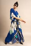 Buy_Nupur Kanoi_Blue Crepe Digital Print Floral Pattern V Neck Hanki Floret Dress  _Online_at_Aza_Fashions