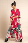 Shop_Nupur Kanoi_Magenta Crepe Digital Print Floral Pattern V Neck Hanki Flower Dress  _Online_at_Aza_Fashions