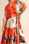 Buy_Nupur Kanoi_Orange Crepe Digital Print Floral Pattern V Hanki Botanical Dress  _Online_at_Aza_Fashions