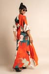 Shop_Nupur Kanoi_Orange Crepe Digital Print Floral Pattern V Hanki Botanical Dress  _Online_at_Aza_Fashions