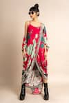 Nupur Kanoi_Magenta Jacket Crepe Digital Print Floral Flower Kite And Sack  _Online_at_Aza_Fashions