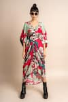 Nupur Kanoi_Magenta Crepe Digital Print Floral Pattern V Neck Flower Kite Dress  _Online_at_Aza_Fashions