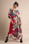 Shop_Nupur Kanoi_Magenta Crepe Digital Print Floral Pattern V Neck Floret Wrap Dress  _Online_at_Aza_Fashions