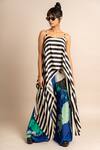 Nupur Kanoi_Multi Color Satin, Crepe Scoop Neck Striped Print Singlet Top And A-line Pant Set_Online_at_Aza_Fashions