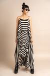 Nupur Kanoi_Black Satin Digital Print Stripes Scoop Neck Singlet Top And Skirt Set  _Online_at_Aza_Fashions