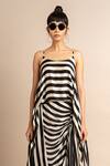 Buy_Nupur Kanoi_Black Satin Digital Print Stripes Scoop Neck Singlet Top And Skirt Set  _Online_at_Aza_Fashions