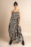 Shop_Nupur Kanoi_Black Satin Digital Print Stripes Scoop Neck Singlet Top And Skirt Set  _Online_at_Aza_Fashions
