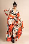 Shop_Nupur Kanoi_Orange Crepe Digital Print Striped And Floral Kimono Jacket & Skirt Set  _Online_at_Aza_Fashions