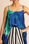 Nupur Kanoi_Blue Satin Digital Print Striped And Singlet Top & Lungi Skirt Set _Online_at_Aza_Fashions