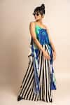 Buy_Nupur Kanoi_Blue Satin Digital Print Striped And Singlet Top & Lungi Skirt Set _Online_at_Aza_Fashions