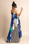 Nupur Kanoi_Blue Satin Digital Print Striped And Singlet Top & Lungi Skirt Set _at_Aza_Fashions