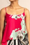 Nupur Kanoi_Magenta Satin Digital Print Floret Singlet Top And Lungi Skirt Set  _Online_at_Aza_Fashions