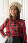 Fairies Forever_Red 90% Cotton Checkered Pattern Frill Top _Online_at_Aza_Fashions