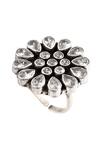 Noor_Silver Plated Embellished Floral Stone Studded Ring _Online_at_Aza_Fashions