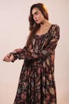 Buy_LABEL SHRISTI CHETANI_Brown Crepe Print Floral Pattern Dress Square And Jacket Set _Online_at_Aza_Fashions