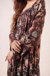 Shop_LABEL SHRISTI CHETANI_Brown Crepe Print Floral Pattern Dress Square And Jacket Set _Online_at_Aza_Fashions