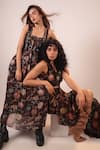 LABEL SHRISTI CHETANI_Brown Crepe Print Floral Pattern Dress Square And Jacket Set _at_Aza_Fashions