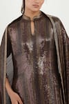 Nakul Sen_Brown Chiffon Embroidered Sequin Mandarin Long Kurta Palazzo Set  _Online_at_Aza_Fashions