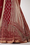 Nakul Sen_Red Chiffon Cut Work Plunge Neck Cutdana Embroidered Bridal Lehenga Set _Online_at_Aza_Fashions