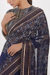 Nakul Sen_Blue Chiffon Embroidered Cutdana Round Floral Work Saree With Blouse _at_Aza_Fashions