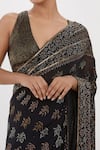 Buy_Nakul Sen_Black Chiffon Embroidered Cutdana Floral Work Saree With Sleeveless Blouse _Online_at_Aza_Fashions