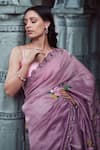 Buy_NEHA SAXENA_Purple Pure Muga Silk Hand Painted Roses Embroidered Saree With Blouse  _Online_at_Aza_Fashions