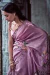 Shop_NEHA SAXENA_Purple Pure Muga Silk Hand Painted Roses Embroidered Saree With Blouse  _Online_at_Aza_Fashions