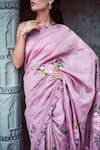 NEHA SAXENA_Purple Pure Muga Silk Hand Painted Roses Embroidered Saree With Blouse  _at_Aza_Fashions